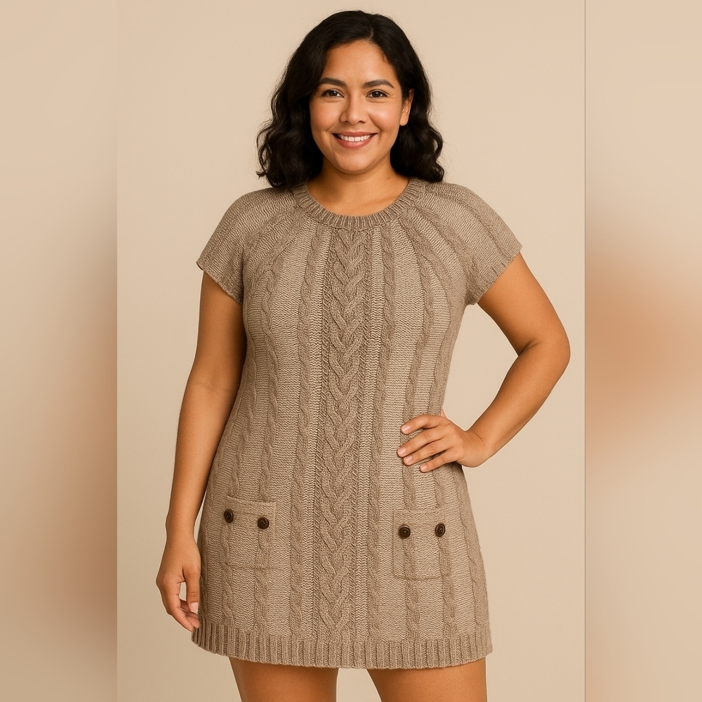 🤎 Style & Co Cable Knit Sweater Dress PL Button Pocket Tunic